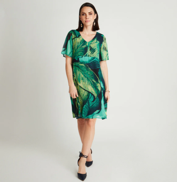 VESTIDO MIDI VERDE MANGA CORTA CUELLO V